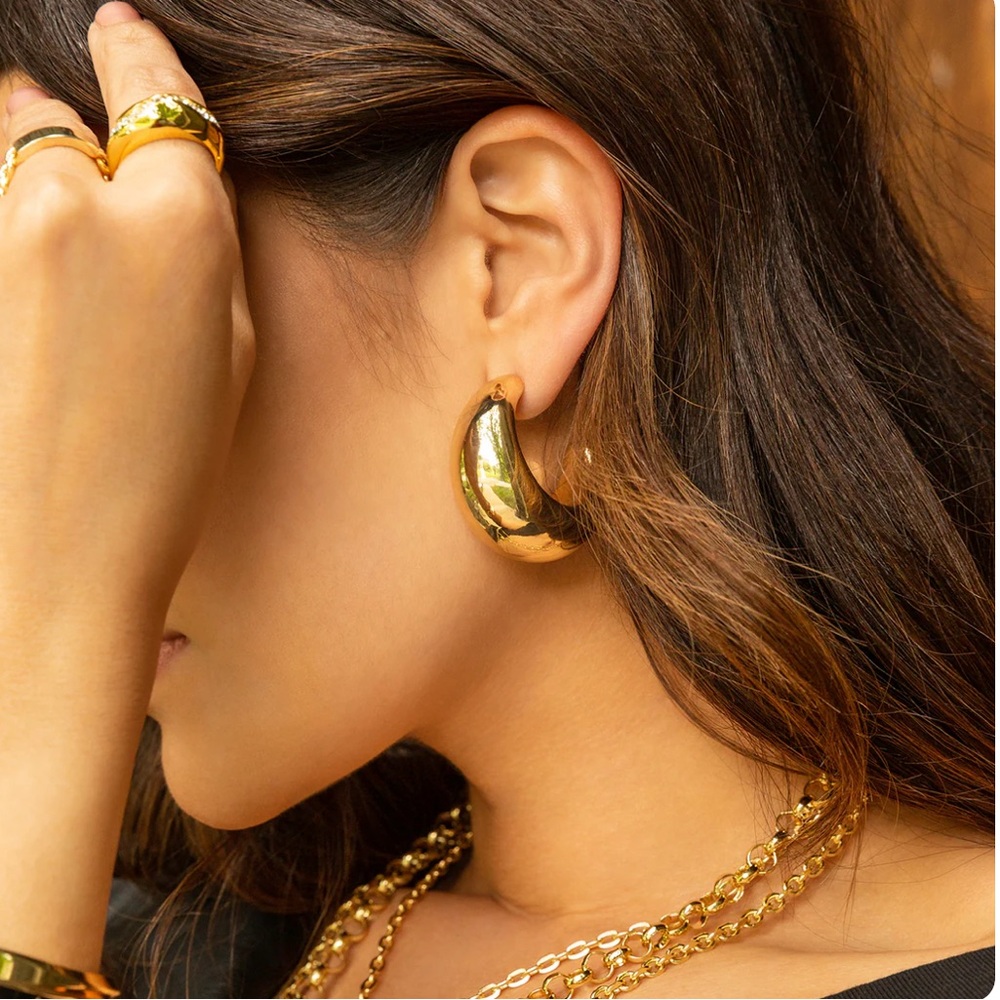 Gold Crescent Hoop Earrings